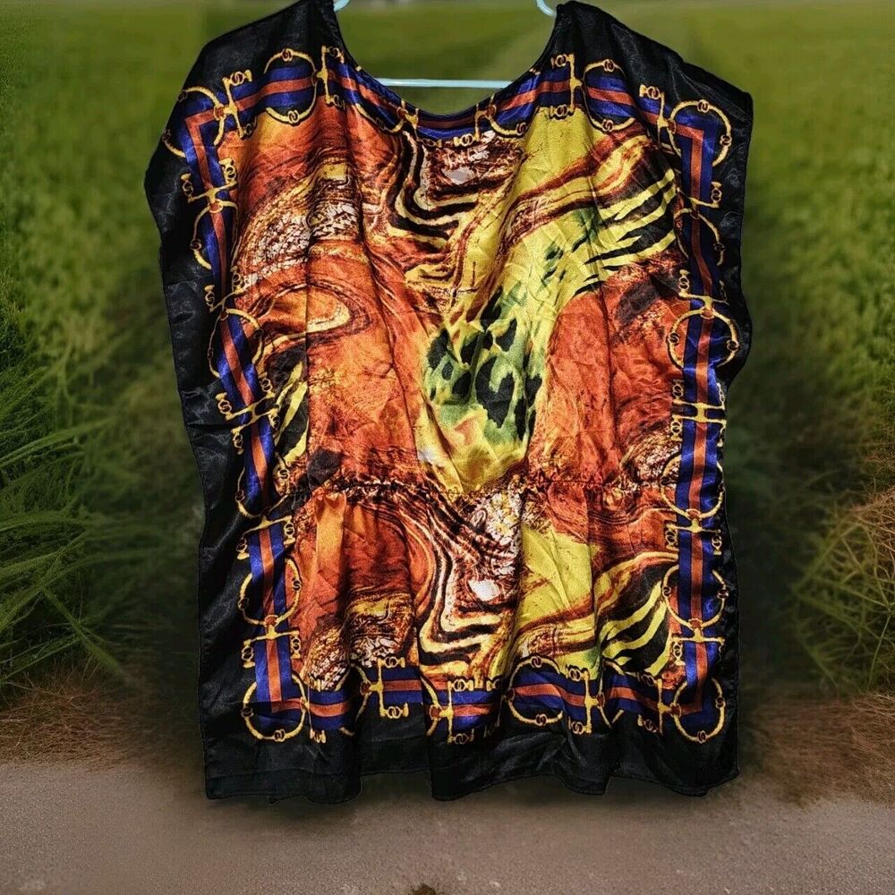 Allison Brittney Vibrant Kaftan Blouse Medium Abstract Artsy Edgy Bohopunk